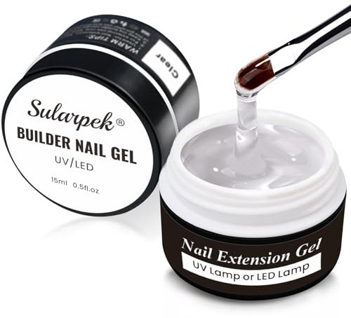Sularpek Gel Construction Ongle UV, 2 Pièces 15ml Builder Gel, Base Gel UV Ongles, Gel de Construction Ongle, Ongle Gel pour Renforcement, Extension et Nail Art Manucure DIY(Clear)