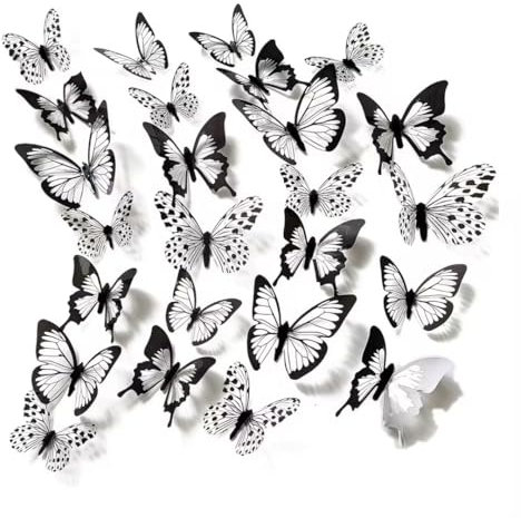 48 Stück 3D Schmetterlinge Deko, Wandaufkleber Schmetterling Wandtattoo, Abnehmbar Schmetterling Aufkleber für Wandkunst DIY Hochzeit Weihnachten Party Wanddeko Tischdeko Butterfly Dekoration