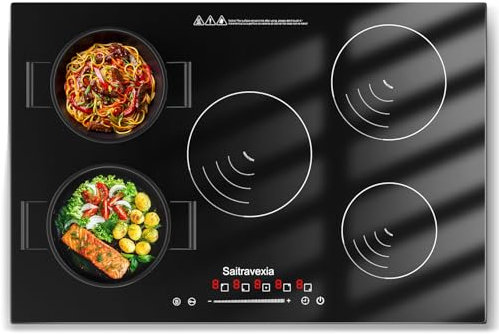 Saitravexia 30 Inch Induction Cooktop 5 Burners, 7200W Built-in Induction Stovetop, 5 Power Boost Burners Electric Cooktop, Child Lock, 9 Power Levels, Timer, Touch Control 220-240V Hard Wire