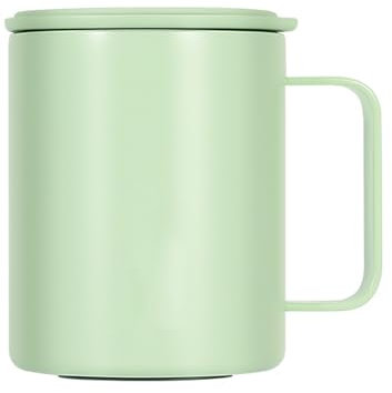 Tasse À Café À Emporter 400 ml Mug Café À Emporter Isotherme Mug Isotherme Réutilisable Acier Inoxydable Tasse Isotherme Pour Cafe avec Poignée et Couvercle Coulissant pour Eau, Café, Thé (Vert)