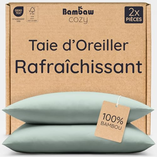 Bambaw Kopfkissenbezug 80x80 Bambus, 2-er Pack, weiche für Allergiker Bettwäsche, 100% Bambusfasern, Kissenbezug antibakteriell und Anti Akne, kühlende Kissenbezüge 80 x 80 cm (Seegrün)