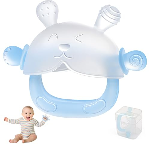 ZSSZD 1 Stück Beißring Baby, BPA-frei Beißring Zahnungshilfe aus Silikon, Zahnungshilfe Baby, Kaninchen Beißringhandschuh, Beißstellen mit verschiedenen Strukturen, für Jungen & Mädchen ab 3 Monaten