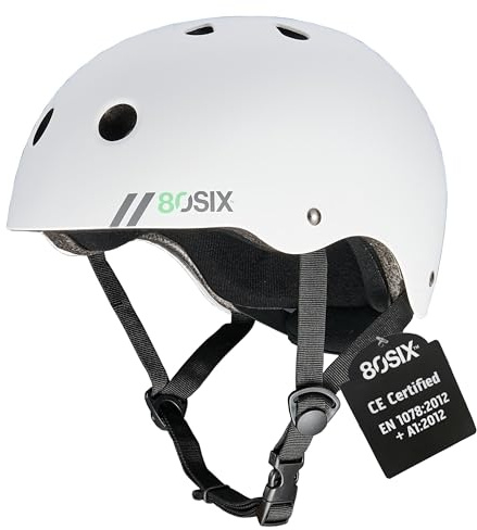 80SIX Hybrid Skaterhelm Fahrradhelm für Kinder, Herren & Damen, Skateboarding Helm mit verstellbarem EPS-Schutz für Fahrrad, Scooter, Longboard, Motocross & BMX Multi-Sport, Weiß Matt S/M