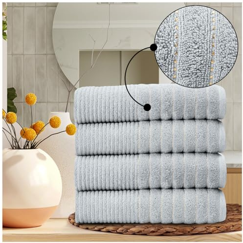Pack of 4 Luxury Hand Towels - 100% Egyptian Cotton, 650 GSM - Ultra Absorbent, Fast Drying & Soft Bathroom Towels - Durable Washable Hand Towel, Bath & Hotel Use (50x80 cm) - Silver