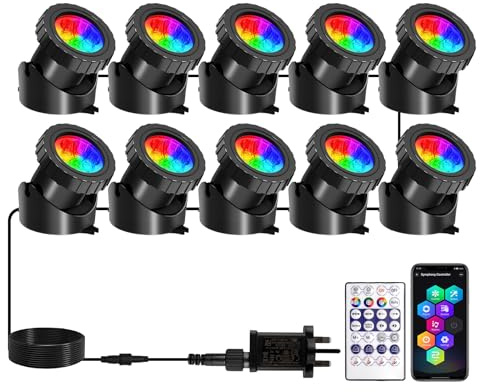T-SUNUS 10-in-1 Pond Lights Mains Powered with APP/Remote Control | Multi-Colour Mode, Submersible, IP68, RGB Underwater Lighting, for Fish Tank Garden Fountain Pond Outdoor Halloween
