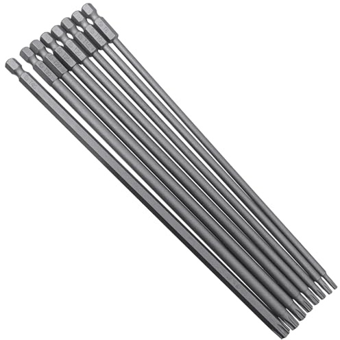 SyiXute 8 Pcs 200mm Long Torx Screwdriver Bit Sets,1/4 Hex Shank Tamper Proof Security Torx Bit Set T8 T10 T15 T20 T25 T27 T30 T40,Magnetic Torx Head Screwdriver Bits S2 Steel Impact Driver Bits