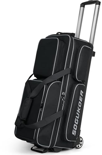 SOGUKOER 3 Ball Bowling Bags with Wheels, Premium Bowling Bags 3 Ball Roller - 900D Reinforced Oxford, Bowling Ball Bag with Large Separate Shoe Compartment & Accessory Pocket