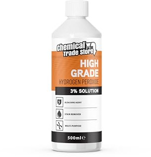 Chemical Trade Store - Hydrogen Peroxide Solution 3% - Multi-Purpose Oxidising Cleaner for Household, Laundry, Upholstery, Stains, Whitening, Kitchen & Bathroom Use - 500ml