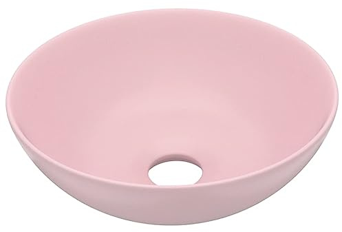 Vasque à Poser, Lavabo à Poser en Céramique Lave Main Salle de Bain Céramique Rose mat Rond