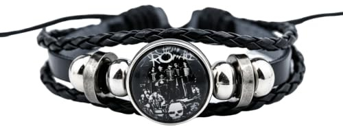 Ticome My Chemical Romance Bracelet Rock Band Fans Merch Souvenir Punk Revival Lover Fashion Rebellious Personality Leather Wristband Accessory, Jewelry Gifts for Devoted Music Fans (Black)