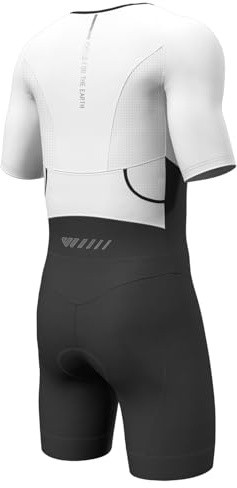 Wulibike Traje de triatlón para hombre Trisuit de manga corta, alta elasticidad transpirable de secado rápido Tri Suits Traje de triatlón para ciclismo, correr, carreras, entrenamiento, Blanco, M