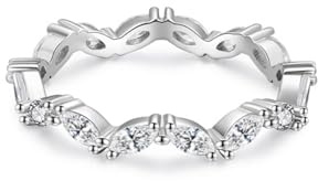 Epinki 950 Platin Partnerringe Echter Schmuck, Klassiker Welle Freundschaftsringe mit Moissanit Marquiseschliff, Eheringe PT950, Gr.53 (16.9)