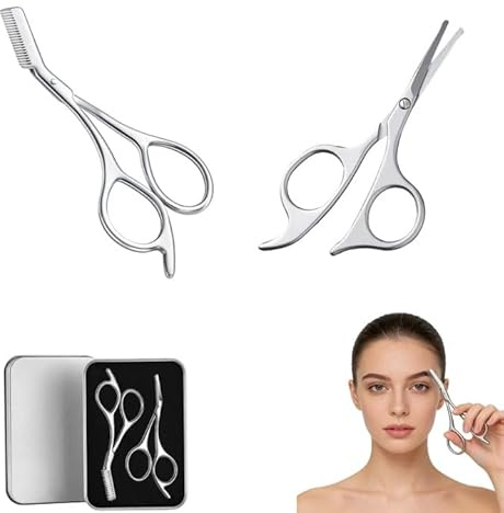 Augenbrauenschere, Augenbrauen-Trimmer-Set Avec Reiseetuis, Augenbrauentrimmer Mit Kamm Und Nasenhaarschneider, Zum Kürzen Der Augenbraue Und Wimpern(Silber)