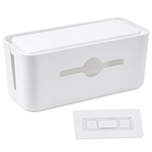 AkoSlale Cable Tidy Box, Cable Management Box, Wall Mounted & Under Desk Cable Organiser (White), ABS Extension Lead Cover Box with Bottom Ventilation for TV & Pet Safety, 31 x 13.5 x 13 cm