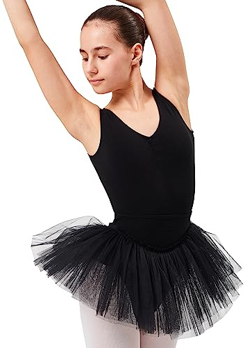 tanzmuster Ballettrock Mädchen Tutu - Pia - 3 Lagen Tüll - weicher Baumwollbund - Ballett Tuturock für Kinder in schwarz, 104/110