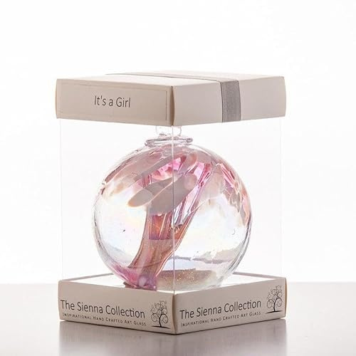 Baby Girl Gift Spirit ball, 10cm, pink with glass strands inside, gift boxed with ribbon and gift tag