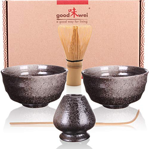 Goodwei Juego de té Matcha para dos - Bol de té, batidor y soporte incl. Caja de regalo … (Goma)