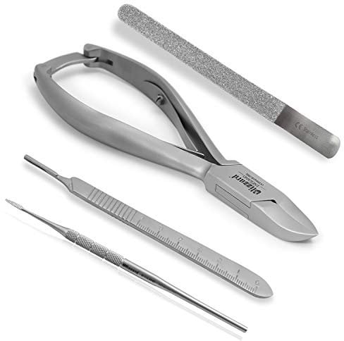 Podiatry Instrument Set by Blizzard – 4 Piece Chiropodist Tools Kit with Nail Nipper, Blacks File, Diamond Deb Dresser and Scalpel Blade Handle - German Forged Implements for Podiatry Care - Hospital Grade