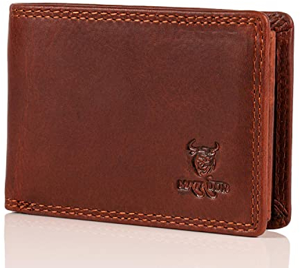 MATADOR Mini Geldbörse Portmonee Herren Klein | Männer Geldbeutel mit RFID Blocker Kleines Portemonnaie Herren Klein Leder | Kleiner Ledergeldbeutel Herren und Damen mit Geschenk-Box | Vintage Braun