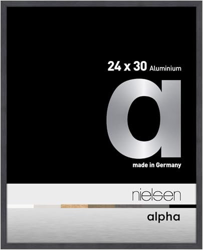 nielsen Bilderrahmen, 24 x 30 cm, Aluminium, Grau glanz, Rahmen zum Aufhängen im Hoch- & Querformat, Echtglas, Alpha