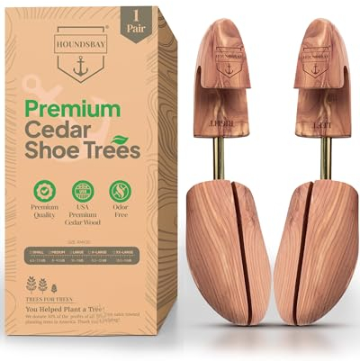 HOUNDSBAY Men's Cedar Shoe Tree with Wide Heel and Adjustable Split Toe (11.5-13 / X-Large)