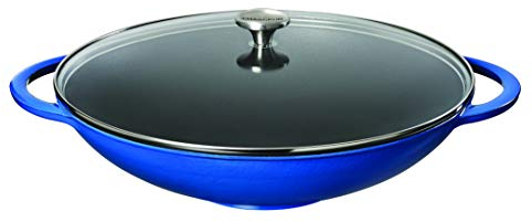 Cha Wok con tapa de cristal, color azul