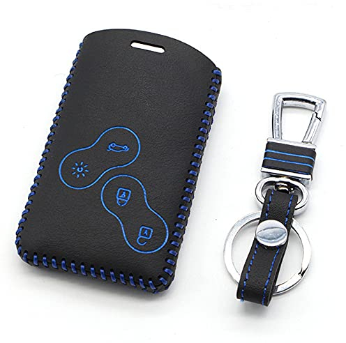 Happyit Cuir Voiture Clé Cas de Couverture Porte-clés pour Renault Clio Scenic Mégane Duster Sandero Captur Twingo Koleos 4 Boutons Télécommande (Bleu)
