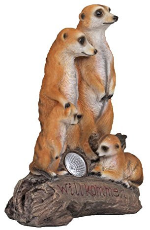colourliving® Dekofigur Erdmännchen Gartenfigur mit Solar und LED Willkommen Schild