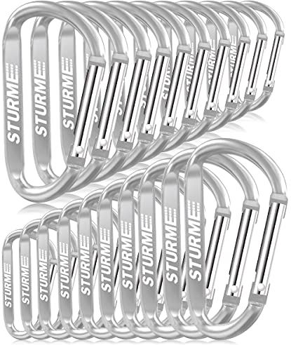 STURME 20 Stück 6,9 cm Karabiner-Clip Langlebige Karabinerhaken Kleiner Karabiner Aluminium D-Clip für Angeln, Wandern oder Reisen