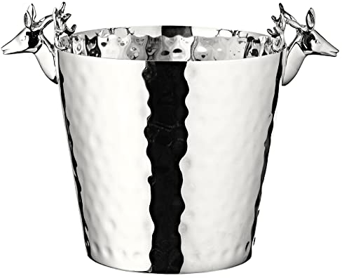 EDZARD Flaschenkühler Maya (Ø 20 cm) aus Edelstahl - Champagner Kühler, Sektkühler - Getränkekühler für 1 Flasche - Schale für Wein, Sekt & Eiswürfel - Weinkühler gehämmert mit Griff