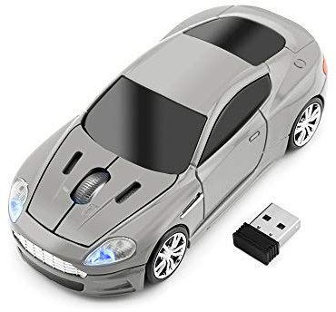 ECOiNVA Souris optique sans fil en forme de voiture de sport pour ordinateur portable 2,4 GHz Gris