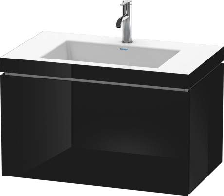 Duravit Duravit Waschtischunterbau L-CUBE mit Waschtisch Vero Air, 500 x 800 x 480 mm ohne Hahnloch schwarz hochglanz