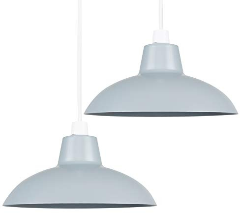 MiniSun | Retro Style Gloss Grey Metal Ceiling Light Shades | Pendant Lights, Home Décor & Improvement Essential | Set of 2 | Includes 10W LED GLS Bulbs [3000K Warm White] | 28.8cm Shade Width