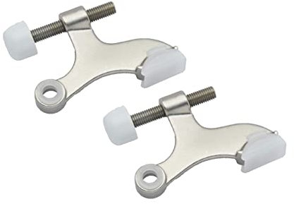 QCAA Hinge Pin Door Stopper, Zinc Die Cast, Satin Nickel, with White Rubber Bumper Tip, 2 Pack, Made in Taiwan