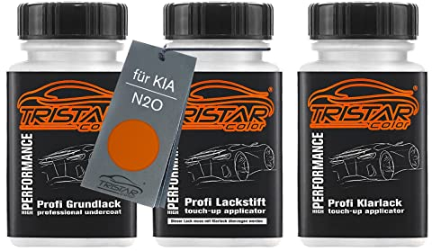 TRISTARcolor Autolack Lackstift Set für KIA N2O Neon Orange Grundlack Basislack Klarlack je 50ml