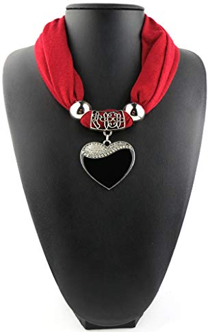 Baiyao Damen Schal Halskette mit Herz Anhänger, Vintage Schmuck Schal Loop Halstuch Schal Gr. Einheitsgröße, burgunderfarben