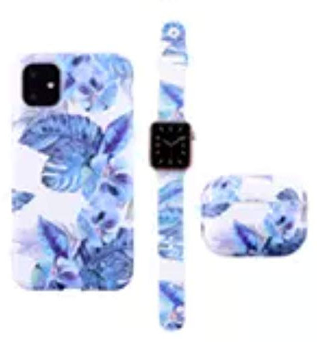 iPhone 12/12 Pro case with matching Airpods 3 case and iWatch strap bands 38mm 40mm Marble Case, Flexible Soft Silicone. 3 in 1 Protective case