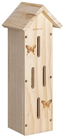 Navaris Schmetterlingshaus aus Holz - Schmetterlingshotel für Garten Balkon - Insektenhotel Schmetterling - robust und stabil - Kiefernholz Natur