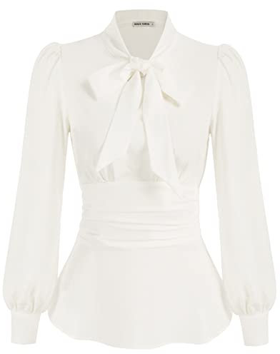 GRACE KARIN Women Slim Fit Summer Autumn Long Sleeve Retro Victorian Ruffled Shirt Tops Corset BlouseWork Offcie Business Formal Blouse White S