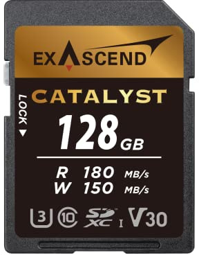 Exascend Catalyst 128GB SDXC UHS-I V30 Memory Card 4K UHD up to 150MB/s Write Speeds, UHS-I, Class 10, U3, V30 Camera Memory Card