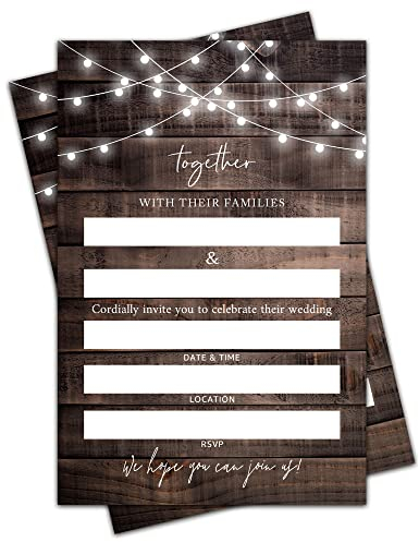 Hochzeitseinladungskarten mit Umschlägen – rustikale Holz-Einladungskarten zum Ausfüllen der Brautparty, Einladungskarten, Party- und Empfänge, 25 Einladungskarten mit Umschlägen – 007TOGETHER