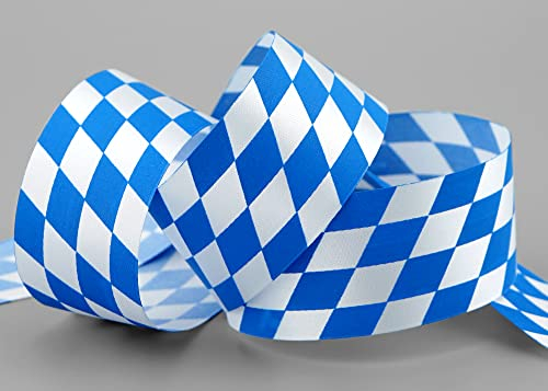 finemark 25 m x 40 mm Dekoband Bayern Raute BLAU Weiss Schleifenband Geschenkband ohne Draht Stoffband Karo Taftband Oktoberfest Bayrisch Biergarten Biertisch Dekoration Tischdeko Karoband