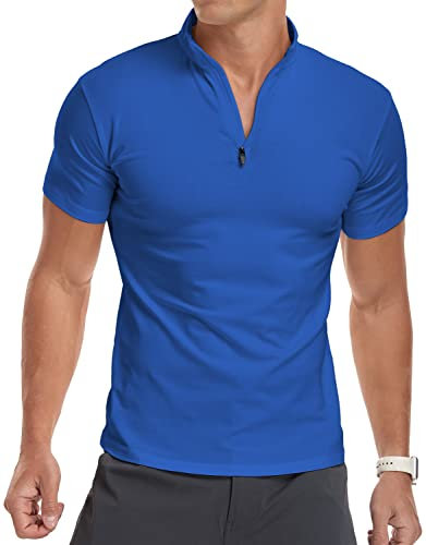 KUYIGO Herren Kurzarm-Polo-Shirts 1/4 Zip Plain Casual Slim Fit Gym Running Tops Basic Cotton Shirts S-XXL