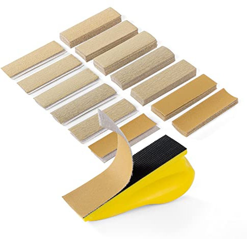 SATC Micro Hand Sanding Block Kit 3.5”x1.1”x1.8”Hand Sanding Block and 70 PCS Sandpaper Sheets 10 Each 80/120/150/180/220/240/400 Grit Wood Woodworking, Small Detail Finishing Sander