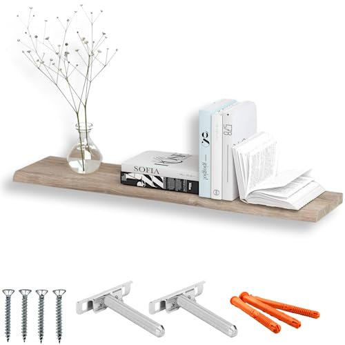 holz4home® Wandregal mit Baumkante 100 cm Länge, Hellgrau Geölt I Schweberegal mit Befestigung im modernen Stil