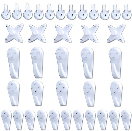 Dtoterul Spurenlose Wandhaken 50 Stück Bilderhaken Wandhaken Weiß Spurenlos Wandhaken-Set Wandbild Hakenrahmen Ohne Bohren Bildaufhänger Nägel Bilder Aufhängen für Bilder Photo Frame Hanging White
