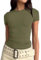 LACOZY Women Short Sleeve Going Out Tshirt Crewneck Basic Crop Tops Sexy Dupes Tight Shirt Yoga Army Green M