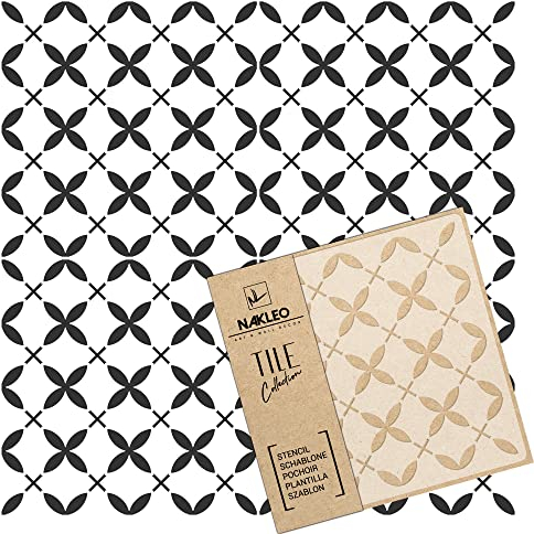 NAKLEO Fliesen Schablone zum Malen 10x10 cm, Maraflowers Geometrisches Retro Ornament, Kunststoff Wiederverwendbare Bodenschablone DIY, Holz Möbel Wand Dekoration