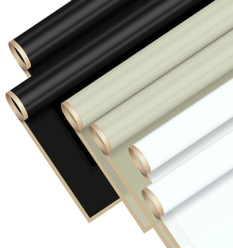 ASTARON 30 Blatt Wasserfestes Blumenpapier, Blumenstrauß Geschenkpapier Goldrand Schwarz Weiß Braun Blumen Papier für Sträuße Blumenverpackungspapier für Geburtstag Festival Hochzeit