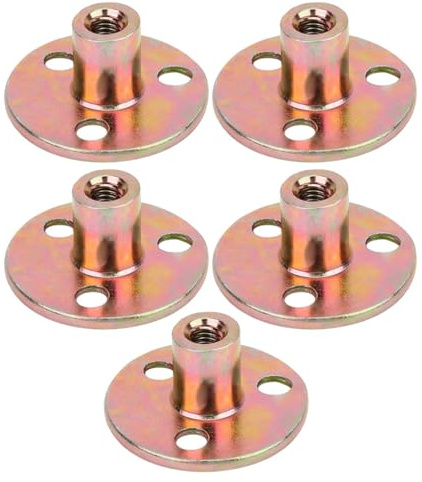 Verzinkte Flansch-T-Muttern Set, 5 Stück, M6/M8/M10, Eisen verzinkt, mit runder Basis und Brad-Loch